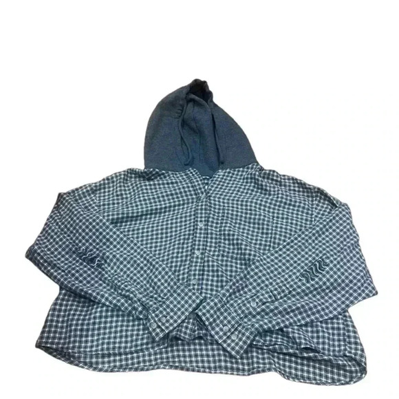 American Eagle Plaid Oversized Cropped Top Hooded Gray and White XL NWT - Picture 1 of 3